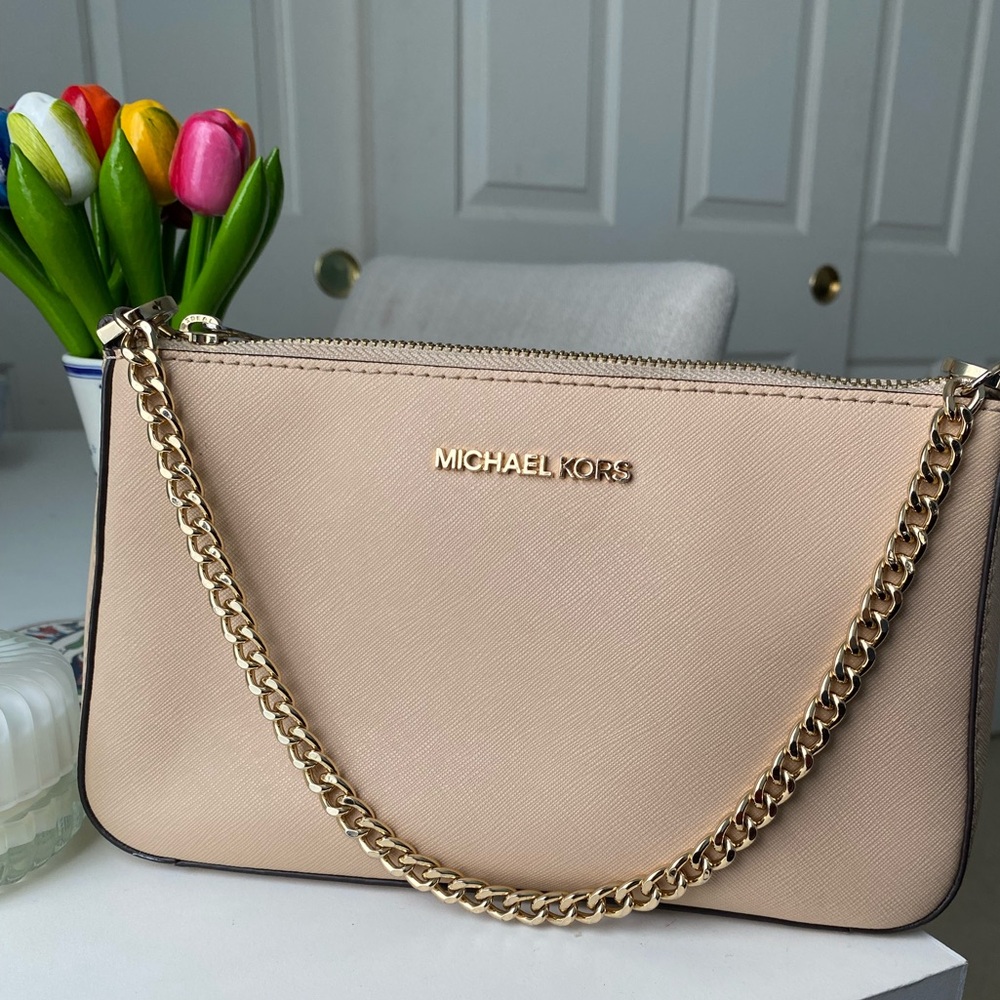 Michael Kors Jet set saffiano medium Leather nude pink crossbody purse
